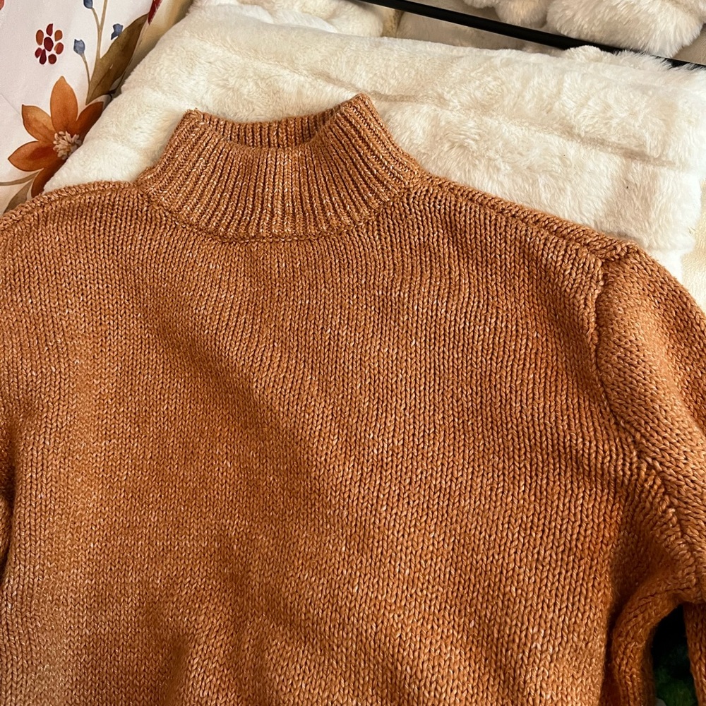 Aerie XS/S Sweater Grandpacore Burnt Orange Ribbed Hem Slight Crop Winter